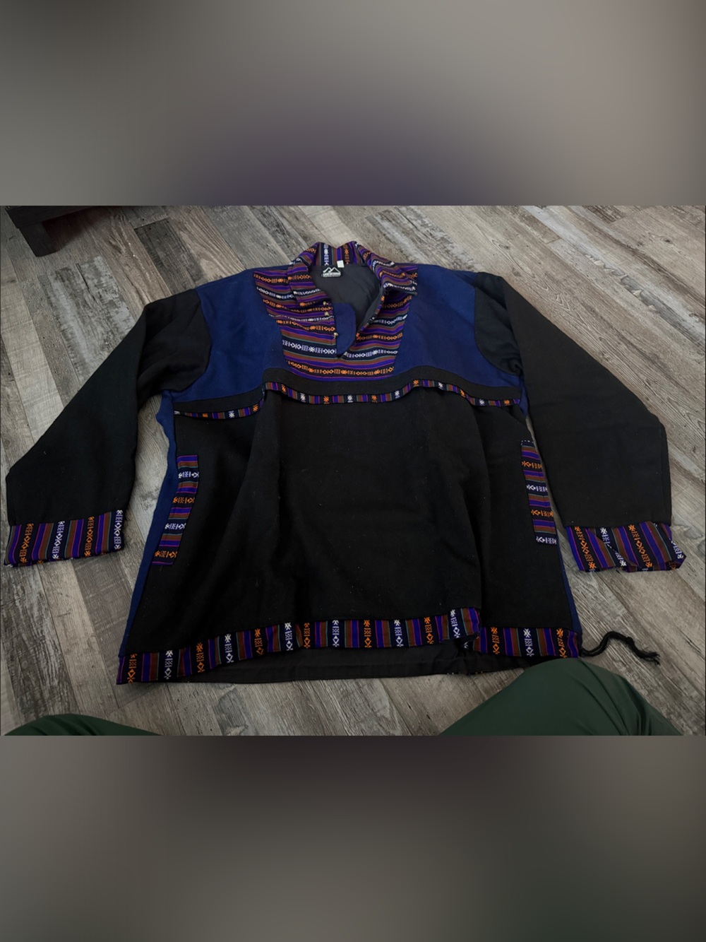 Ganesh Black and Blue Bomber Pullover with Purple Trim